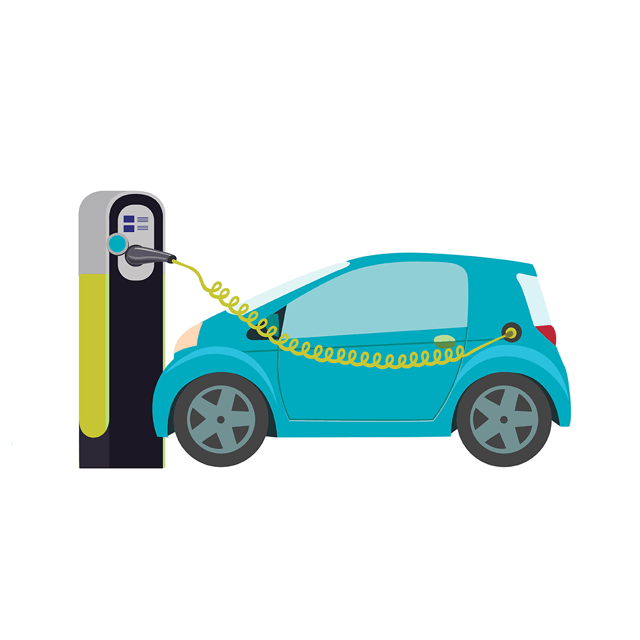 Illustration of a car plugged in and being charged